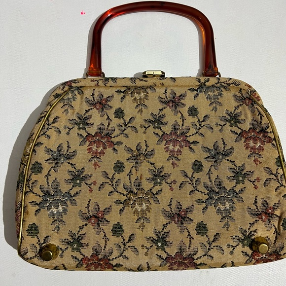 Vintage Floral Tapestry Framed Rose Victorian Handbag Purse JR Miami Art Deco - Picture 7 of 12